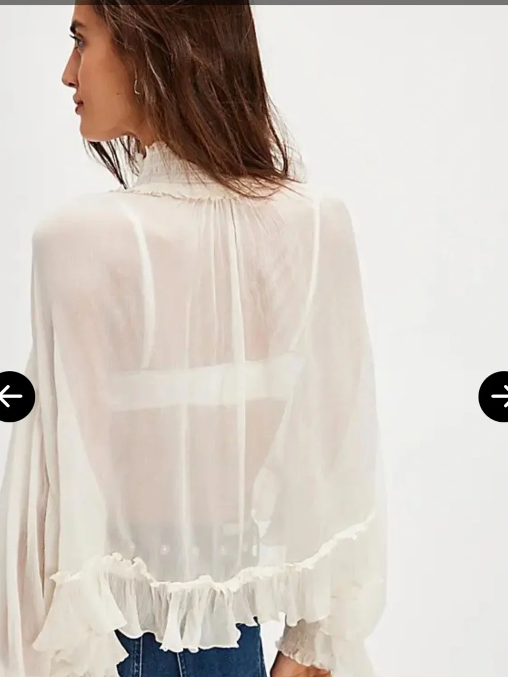 Free People In Bloom sheer cream boho top ruffles long sleeve size small